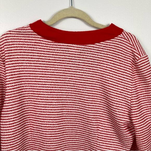 Vintage Womens L Red & White Striped Varsity Cardigan Preppy Nautical Coastal - Picture 4 of 11